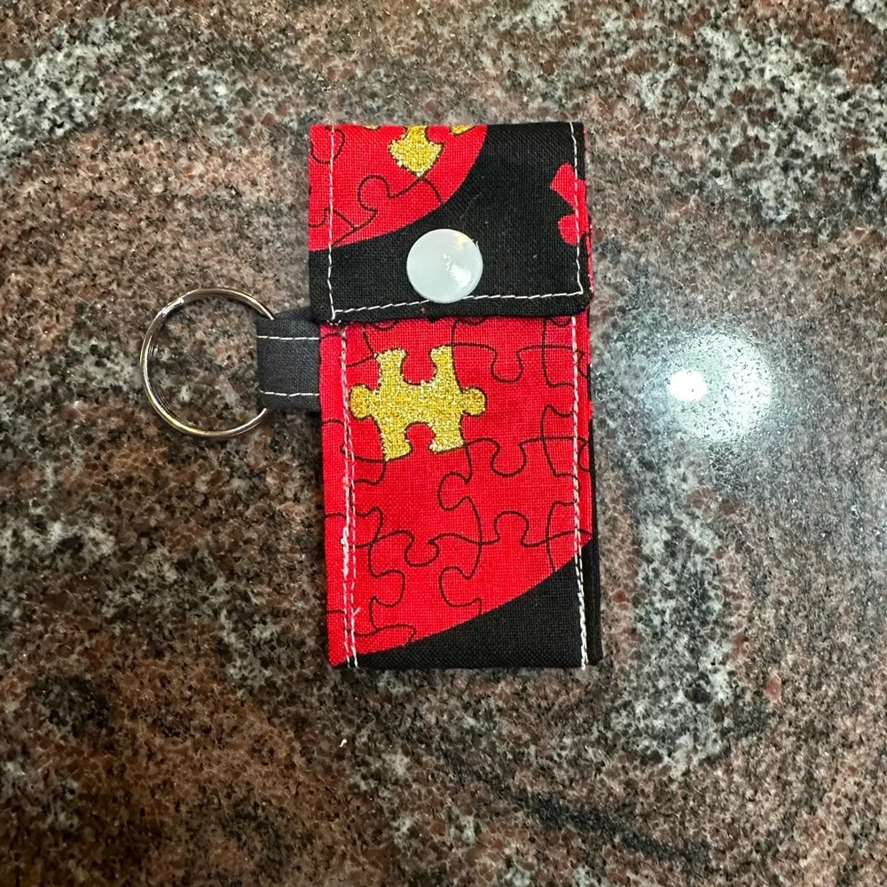 Handmade lip balm holder keychain- puzzle pieces print